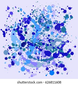 Gouache background, blue paint splashes vector pattern. Colorful ink, gouache or acrylic paint splatter, grunge abstract painting, azure background. Bright splotches illustration.