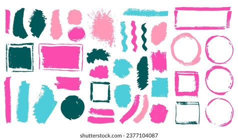 Gouache dirt brushstroke mega group. Hand drawn border box hipster shapes. Blob splash sale sticker backdrop pack. Daub ink splashes drawing.