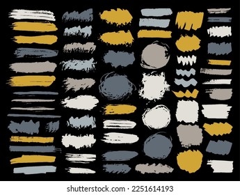 Gouache dirty brushstroke vector batch. Freehand inkblot streak scrawl shapes. Blotter paintbrush textured banner backdrop bundle. Daub gouache stains design.