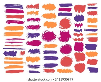 Gouache sucio daub mega paquete. Los elementos extravagantes de barbas de tinta dibujadas a mano. Juego de esténcil de pegatinas para la venta de manchas. Dibujo de manchas de color de pincel.