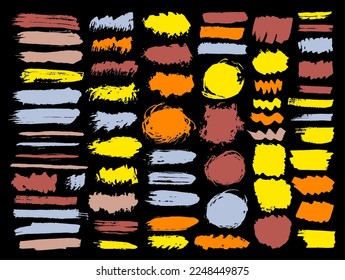 Gouache Staub daub Mega Sammlung. Handgezeichnete Tintenfisch-Streifen Schokoladenformen. Splter-Paintpinsel-Verkaufspackung mit Aufkleber-Hintergrund. Daub Farbe spritzt Design.