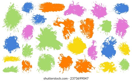 Gouache graffiti daub mega batch. Isolated smudge blotch abstract shapes. Streak splash web banner background pack. Daub oil stains drawing.