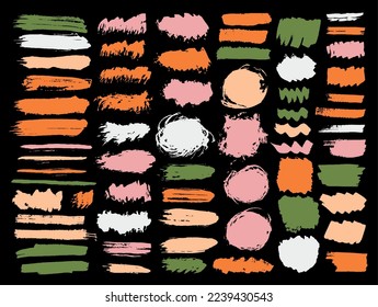 Gouache messy brushstroke vector group. Isolated inkblot streak retro elements. Splattered stain textured banner silhouette collection. Daub watercolor splashes design.