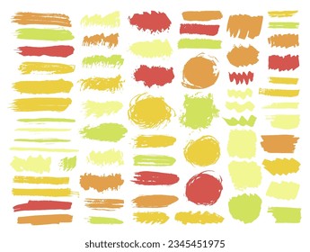 Gouache muddy brush stroke vector collection. Freehand inkblot streak modern elements. Smear blot web banner silhouette group. Brushstroke acrylic spots drawing.