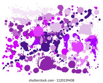 Gouache paint stains grunge background vector. Sprawling ink splatter, spray blots, dirt spot elements, wall graffiti. Watercolor paint splashes pattern, smear fluid stains spots backdrop.