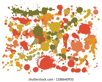 Gouache paint stains grunge background vector. Artistic ink splatter, spray blots, dirt spot elements, wall graffiti. Watercolor paint splashes pattern, smear fluid stains spots backdrop.