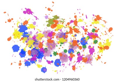 Gouache paint stains grunge background vector. Decorative ink splatter, spray blots, mud spot elements, wall graffiti. Watercolor paint splashes pattern, smear fluid stains splatter background