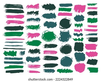 Gouache rough daub mega group. Hand drawn inkblot streak scrawl elements. Blotch stain web sticker stamp set. Brushstroke acrylic stains drawing.