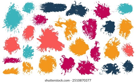 Gouache sketch brushstroke vector bundle. Freehand smudge blotch stylish elements. Blotter paintbrush sale banner stamp batch. Daub paint spots drawing.