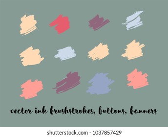 Gouache Vector Painted Backgrounds. Bright Colored Brushstrokes, Nice Textures Set. Artistic Children Button Collection. Creative, Artistic Vector Painted Backgrounds. Paintbrush Smeared Border.