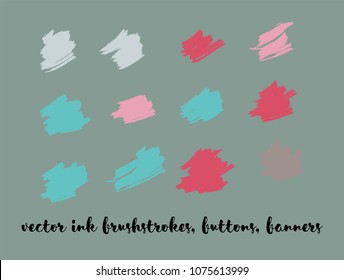 Gouache Vector Painted Backgrounds. Bright Colored Brushstrokes, Nice Textures Set. Artistic Children Button Collection. Creative, Artistic Vector Painted Backgrounds. Paintbrush Smeared Borders