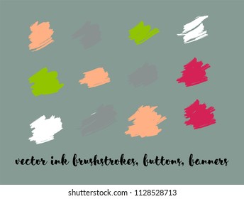 Gouache Vector Painted Backgrounds. Bright Colored Brushstrokes, Funky Textures Set. Artistic Children Button Collection. Creative, Artistic Vector Painted Backgrounds. Paintbrush Smeared Border.