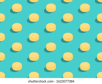 Gouda cheese 3D isometric seamless pattern, Dairy product concept poster and social banner post design illustration isolated on green background with copy space, vector eps 10