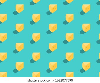 Gouda cheese 3D isometric seamless pattern, Dairy product concept poster and social banner post design illustration isolated on green background with copy space, vector eps 10