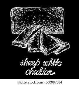 Gouda cheese. Chalkboard drawing.Vector illustration for design menus, recipes and packages products.