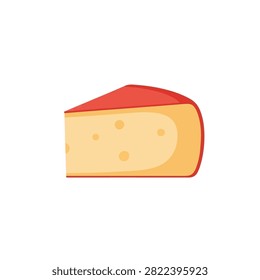 Gouda or Edam Cheese Wedge with Red Wax Rind Illustration Isolated on White Background