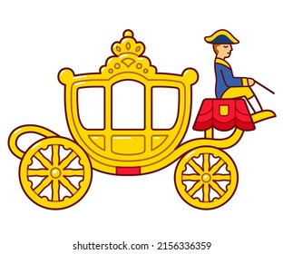  Gouden Koets (Golden Coach) Dutch royal family carriage used in Prinsjesdag (Prince Day). Cute cartoon drawing, vector clip art illustration.