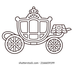  Gouden Koets (Golden Coach) Dutch royal family carriage. Cute cartoon drawing, black and white line art for coloring. Vector clip art illustration.