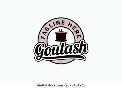 goulash logo with beautiful lettering. Goulash is a Hungarian royal food made from stewed meat and vegetables added with paprika and other spices.