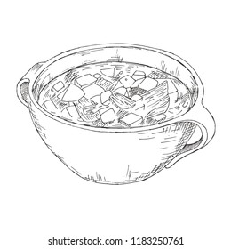 Goulash. The popular soup. Vector illustration of a sketch style.