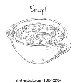 Goulash. The popular soup. Vector illustration of a sketch style.