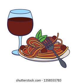 Goumet food with wine cup blue lines