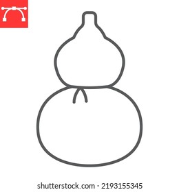 Gourd calabash line icon, chinese bottle and drink, calabash vector icon, vector graphics, editable stroke outline sign, eps 10.