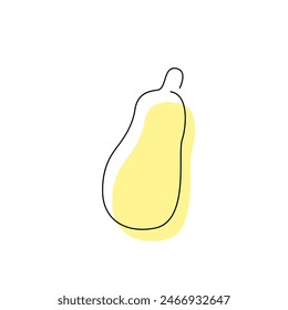 Gourd simple modern logo minimalist design isolated. Squash in continuous contour drawing style. Local market product in one line art with color spot. Vegetable hand drawn flat vector illustration