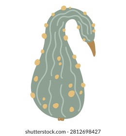 Gourd vector illustration featuring a green warty autumn squash. This minimalist childish doodle style design is perfect for fall packaging, modern textiles, and cozy Thanksgiving stationery.