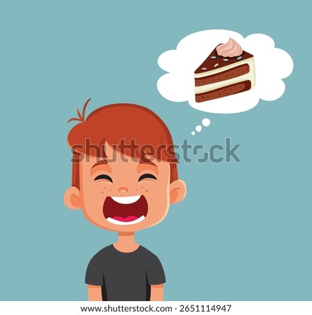 
Gourmand Kid Addicted to Sweets Craving for Cake Vector Cartoon. Funny boy having a total meltdown asking for cake

