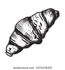 Gourmet. Buns, croissants, a sketch illustration of a sweet cake. Confectionery products. Hand-drawn. A vintage-style engraving for the cafe menu. Collection of desserts and baked goods Eps 10