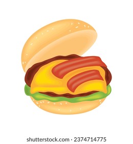 gourmet burger with bacon illustration isolated
