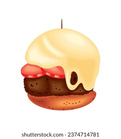 gourmet burger cheese melted illustration isolated
