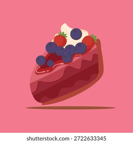Conjunto de fatias de bolo gourmet com sabor de morango, cereja de chocolate, mirtilo e baunilha de aniversário
