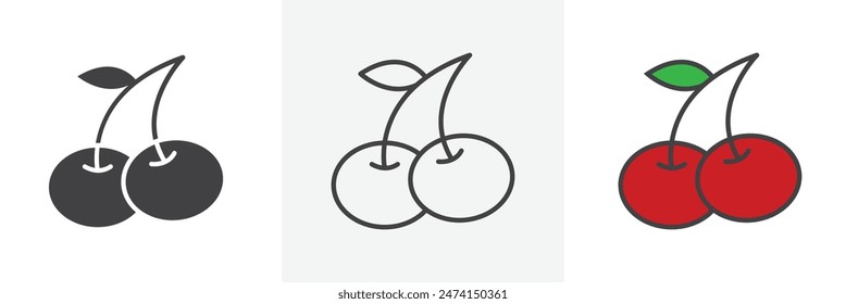 Gourmet Cherry Selection Icon Set. Culinary Berry Vector Illustration.