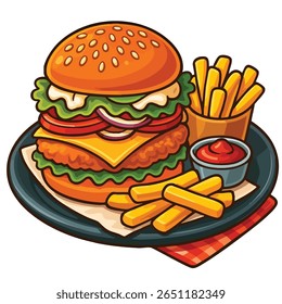 Ilustração de refeição de hambúrguer de frango gourmet