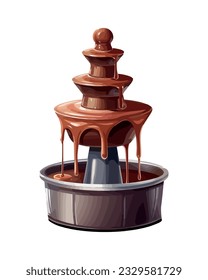 Gourmet chocolate fountain with cream icing icon isolated