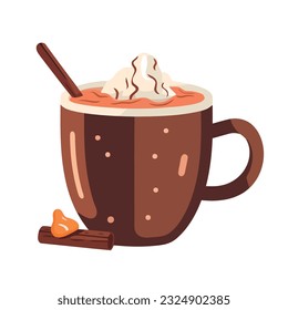 Gourmet coffee with cinnamon, cream, and milk icon isolated