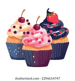 Gourmet cupcakes baked for a sweet celebration icon isolated