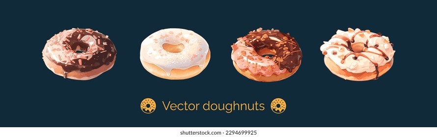 Un conjunto de donut gourmet. Vector isométrico