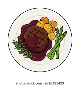 Gourmet filet mignon steak served with a glass of red wine.