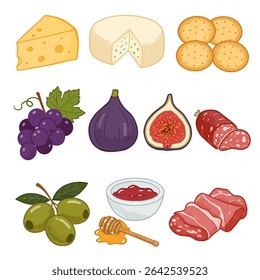 Gourmet Food Icons Charcuterie Snack Illustration.