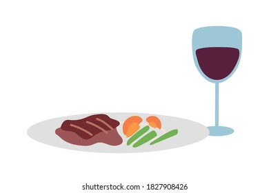 Gourmet food plate and wine glass on white background vector illustration design