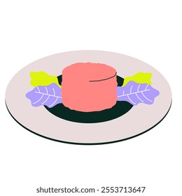 Gourmet Food Plated With Leaf Garnish In Flat Vector Illustration Symbolizing Fine Dining, Culinary Art, And Plating Presentation, Isolated On White Background