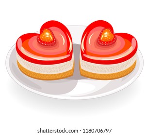 Gourmet food. Romantic cake in the shape of heart. Suitable for lovers for Valentine's Day. Vector illustration.