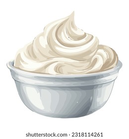 Gourmet fresh whipped cream in bowl icon isolated