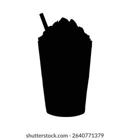 Gourmet iced coffee drink silhouette whipped cream chocolate chunks isolated on white background
