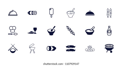 Gourmet icon. collection of 18 gourmet filled and outline icons such as sausage, porridge, bbq, asian food, ice cream, maple syrup. editable gourmet icons for web and mobile.