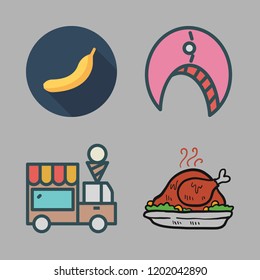 gourmet icon set. vector set about bananas, ice cream, turkey and crab icons set.