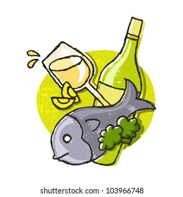 Gourmet lifestyle - White wine, fish and garnish